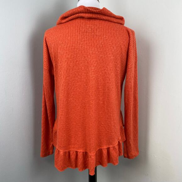 Anthropologie Maeve Addie Ruffled Hacci Orange Cowl Neck Sweater XS Oversized - Picture 5 of 8